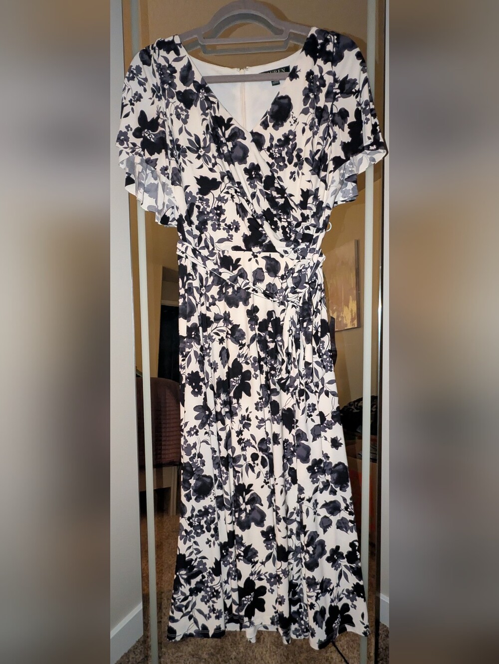 Ralph Lauren Black & White Floral Wrap Maxi Dress